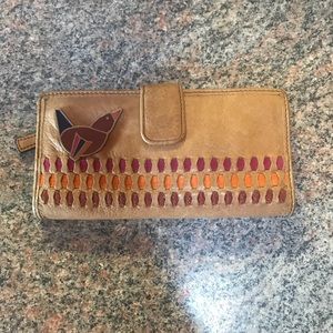 Fossil Tan Bird Wallet - with Pink Orange Accents